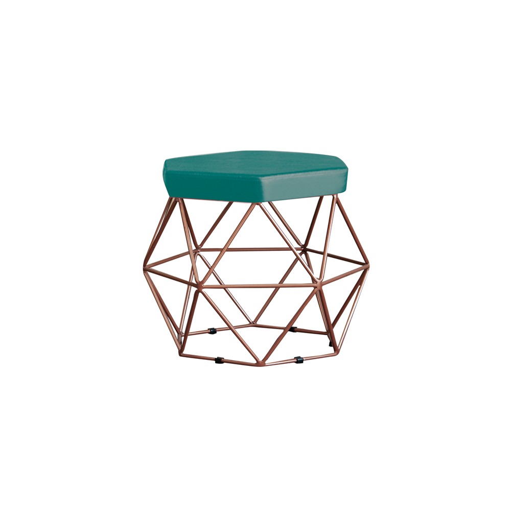 Puff Decorativo Base Bronze Elsa Suede Azul Claro G41 - Gran Belo