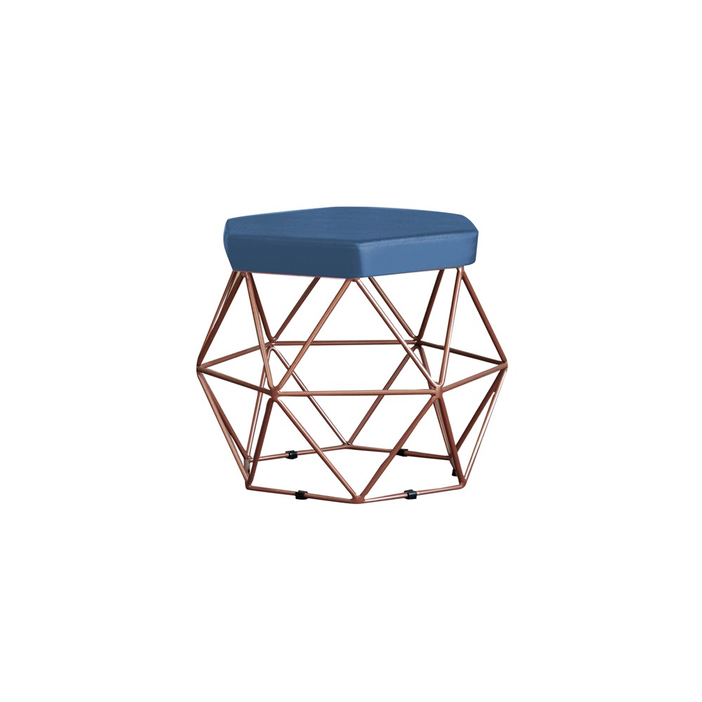 Puff Decorativo Base Bronze Elsa Suede Azul Marinho G41 - Gran Belo