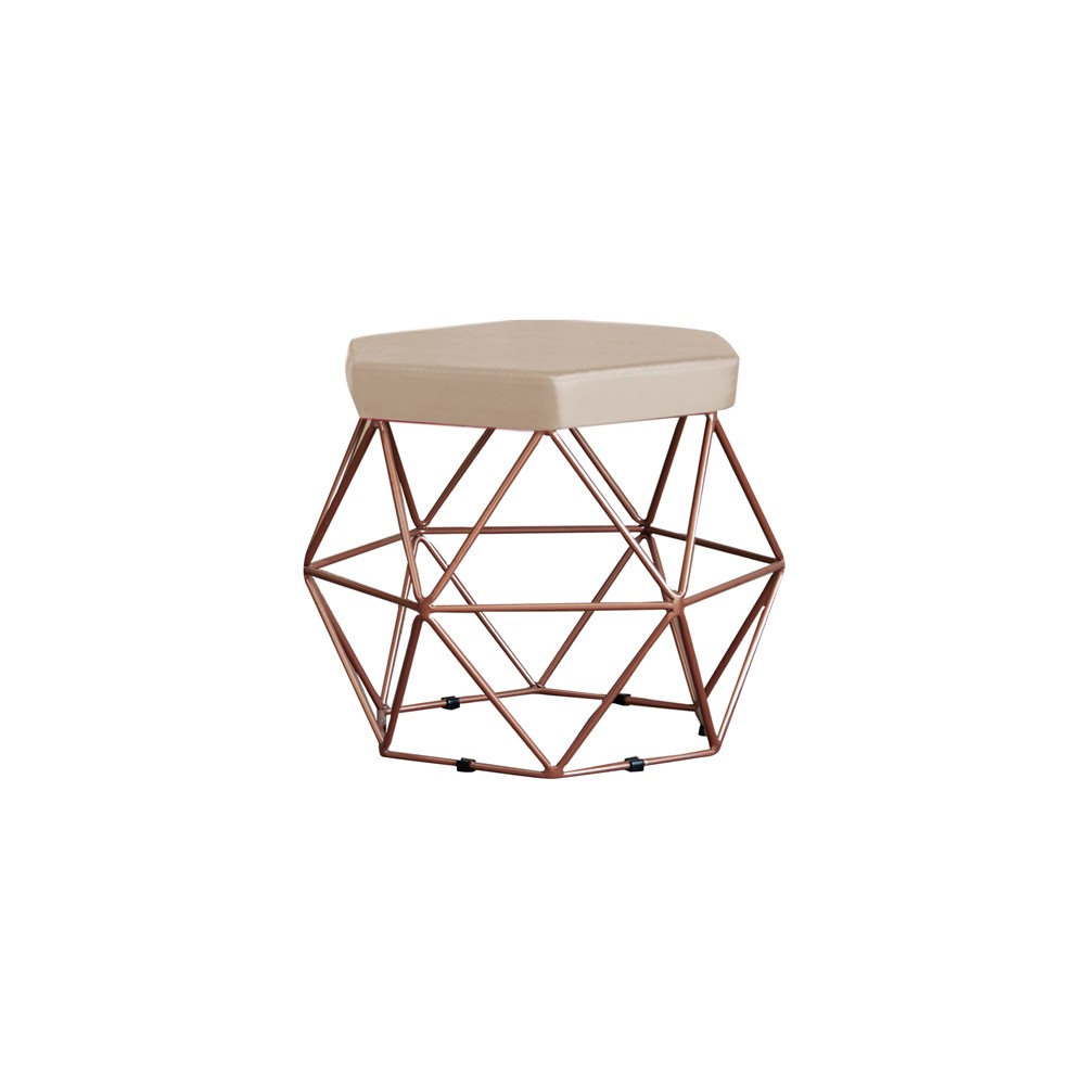 Puff Decorativo Base Bronze Elsa Suede Bege G41 - Gran Belo