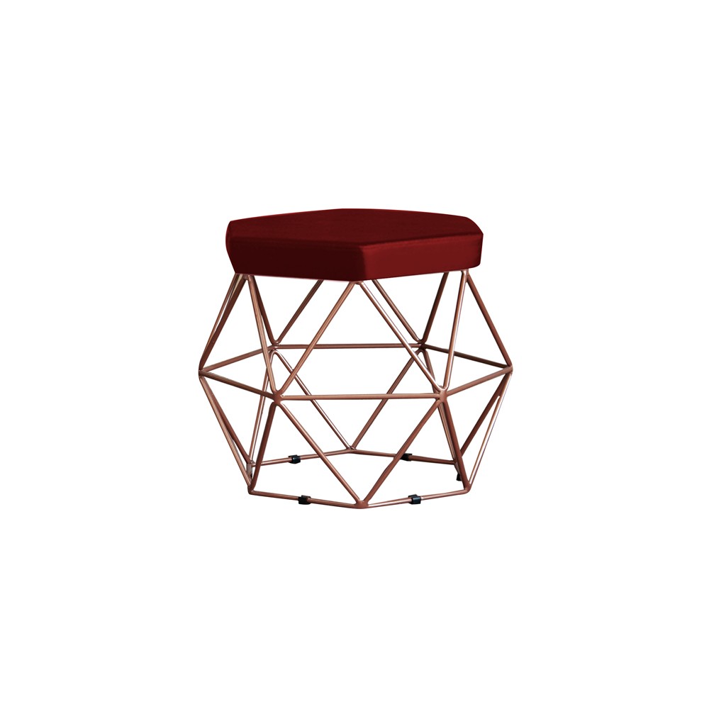 Puff Decorativo Base Bronze Elsa Suede Bordô - Gran Belo