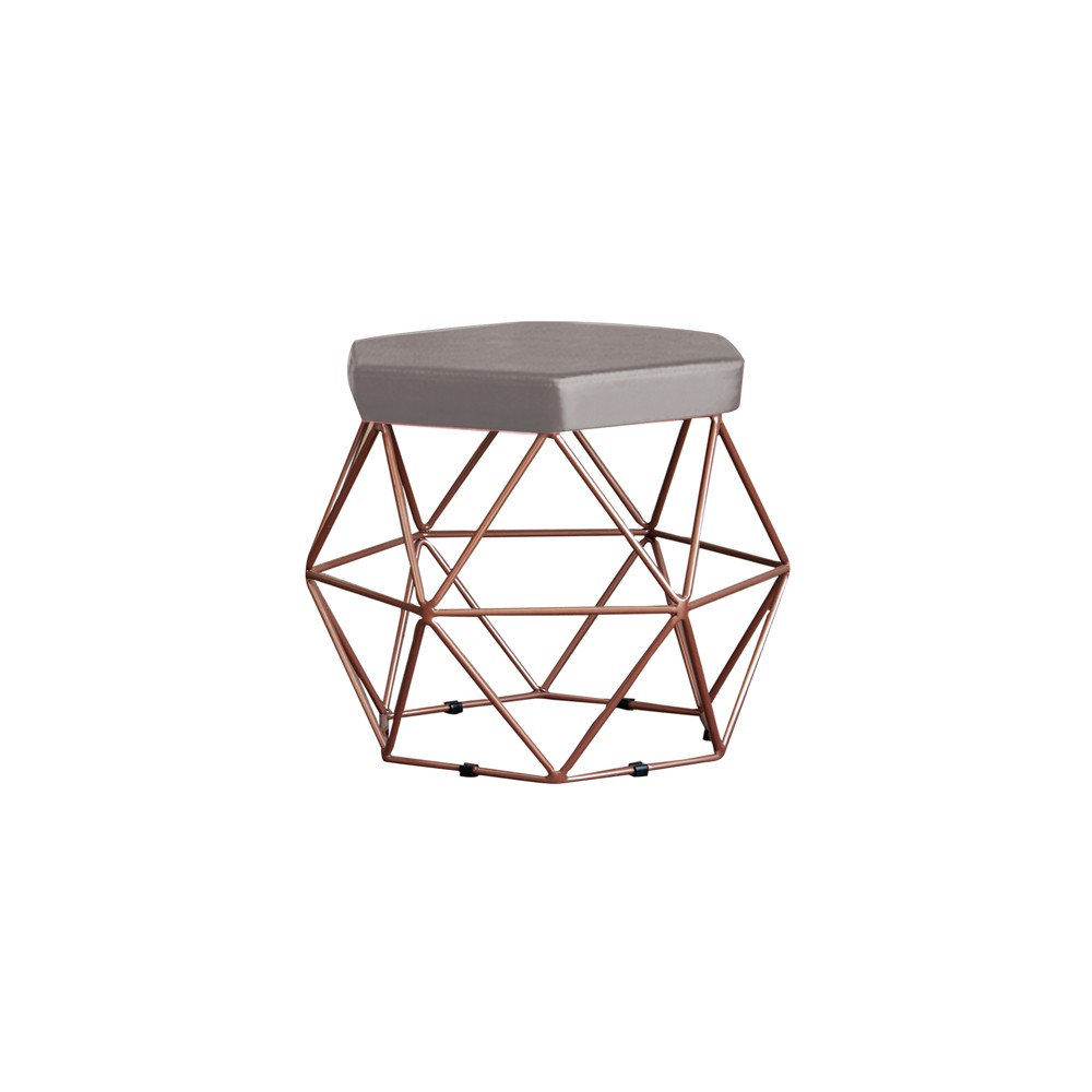 Puff Decorativo Base Bronze Elsa Suede Cinza G41 - Gran Belo