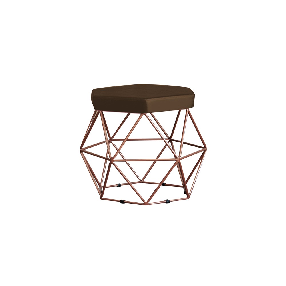 Puff Decorativo Base Bronze Elsa Suede Marrom G41 - Gran Belo