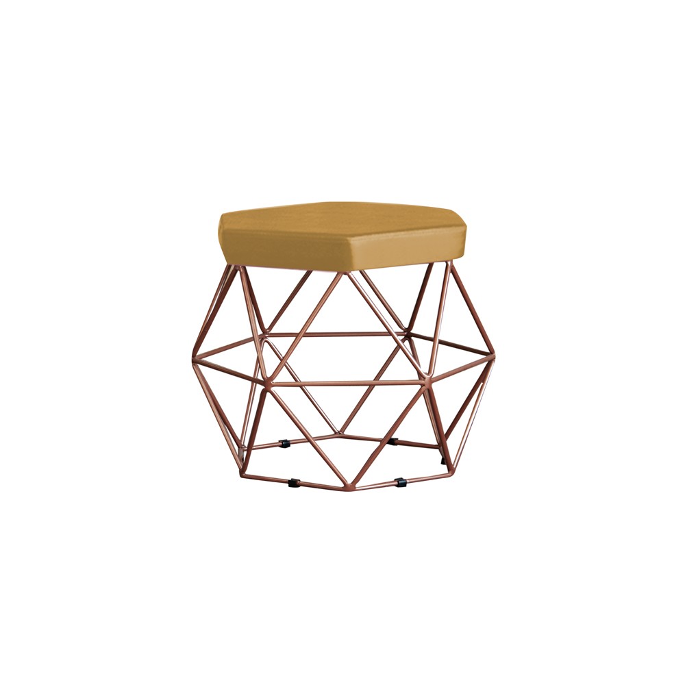 Puff Decorativo Base Bronze Elsa Suede Mostarda G41 - Gran Belo