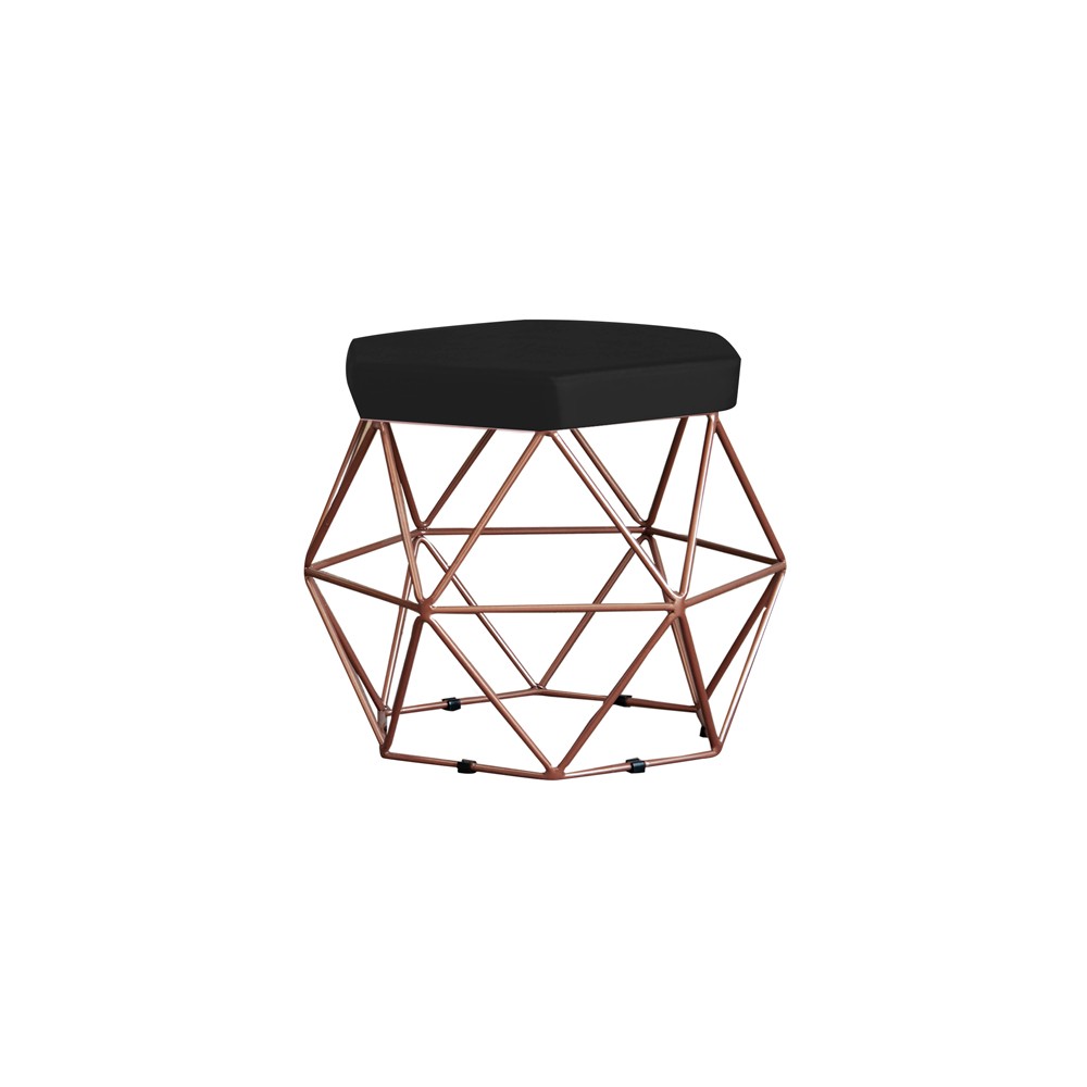 Puff Decorativo Base Bronze Elsa Suede Preto G41 - Gran Belo
