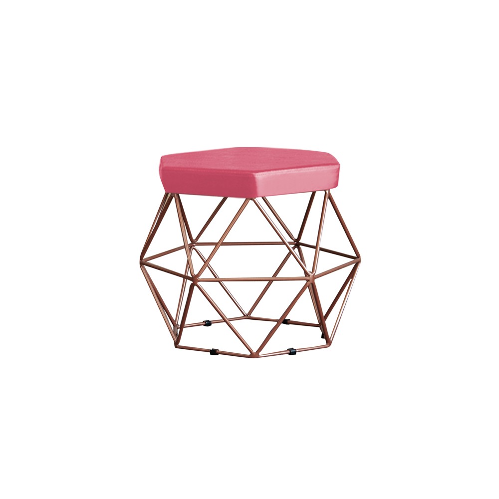 Puff Decorativo Base Bronze Elsa Suede Rosa G41 - Gran Belo