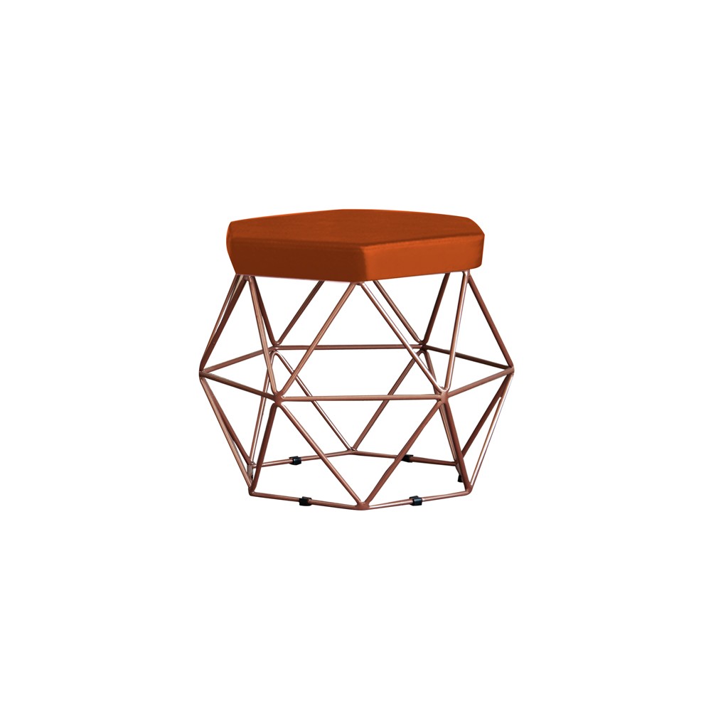 Puff Decorativo Base Bronze Elsa Suede Telha G41 - Gran Belo