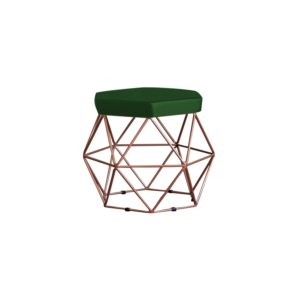 Puff Decorativo Base Bronze Elsa Suede Verde G41 - Gran Belo