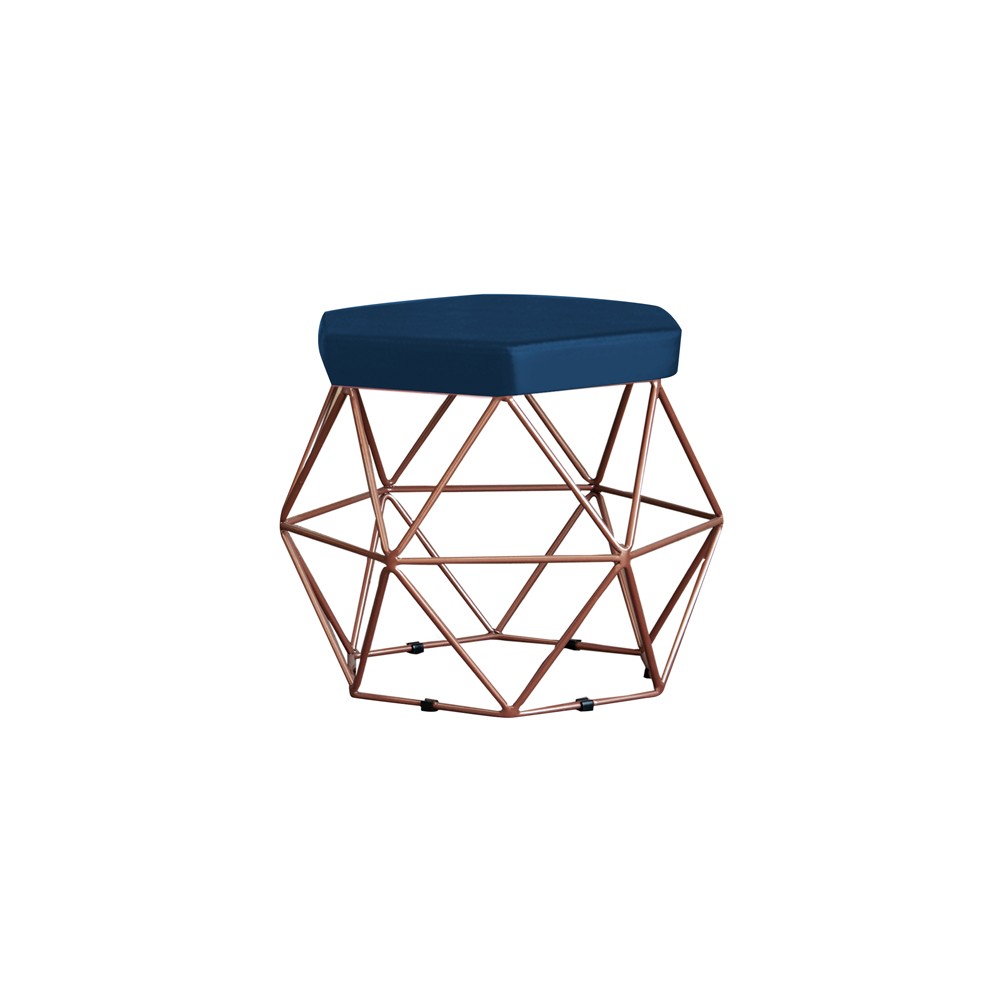 Puff Decorativo Base Bronze Elsa Veludo Azul G41 - Gran Belo