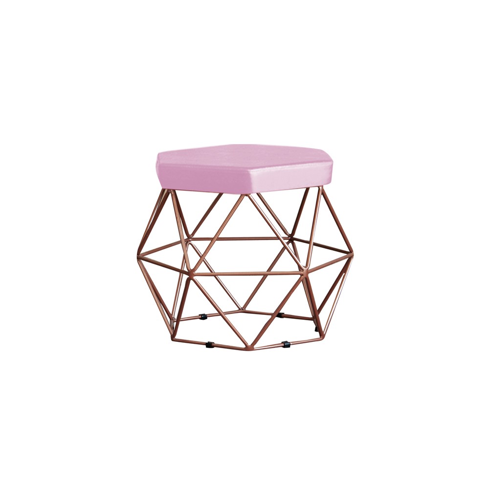 Puff Decorativo Base Bronze Elsa Veludo Rosê G41 - Gran Belo