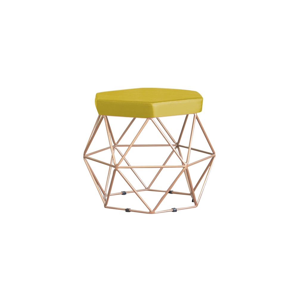 Puff Decorativo Base Gold Elsa Suede Amarelo G41 - Gran Belo
