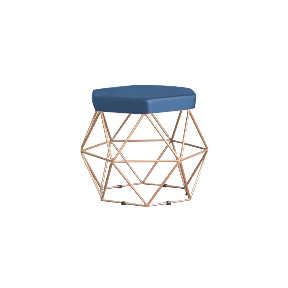 Puff Decorativo Base Gold Elsa Suede Azul Marinho G41 - Gran Belo