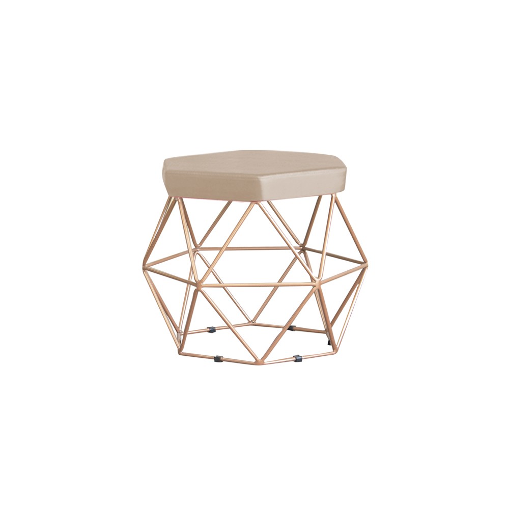 Puff Decorativo Base Gold Elsa Suede Bege G41 - Gran Belo