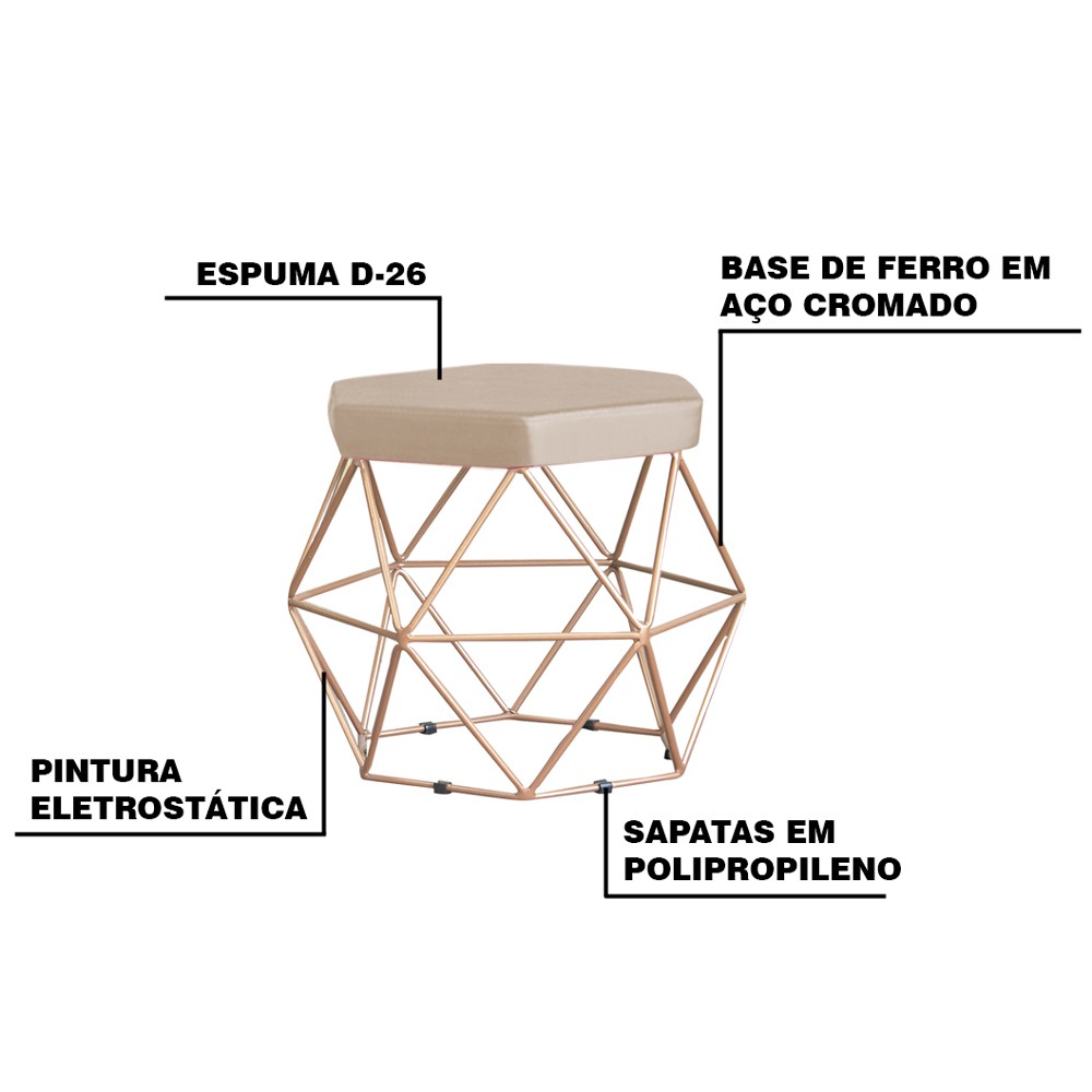 Puff Decorativo Base Gold Elsa Suede Bege G41 - Gran Belo