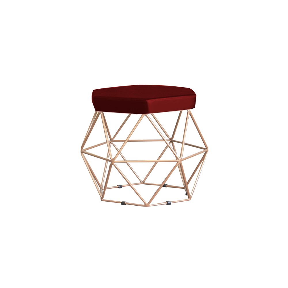 Puff Decorativo Base Gold Elsa Suede Bordô G41 - Gran Belo