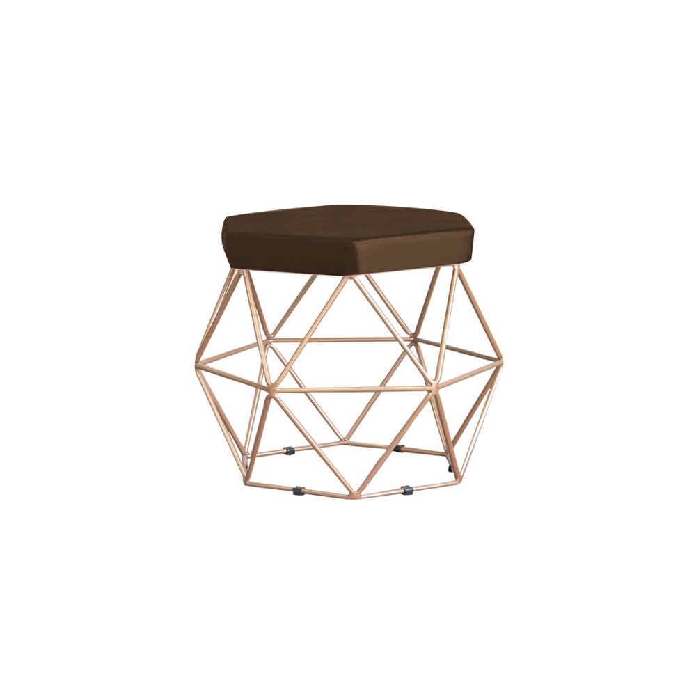 Puff Decorativo Base Gold Elsa Suede Marrom - Gran Belo