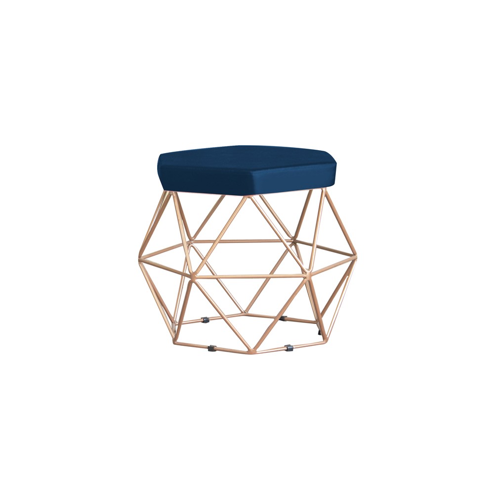 Puff Decorativo Base Gold Elsa Veludo Azul G41 - Gran Belo