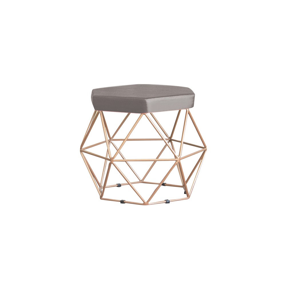 Puff Decorativo Base Gold Elsa Veludo Cinza G41 - Gran Belo