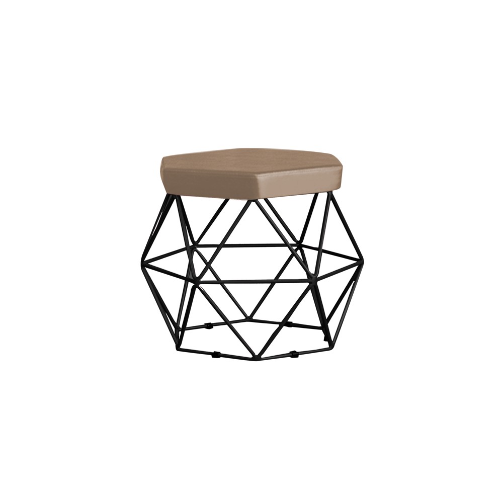 Puff Decorativo Base Preta Elsa Suede Cappuccino G41 - Gran Belo