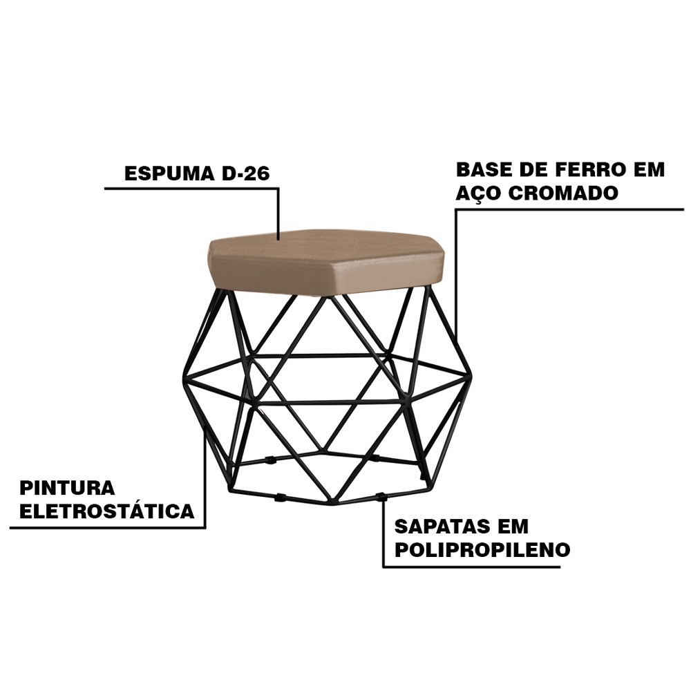 Puff Decorativo Base Preta Elsa Suede Cappuccino G41 - Gran Belo