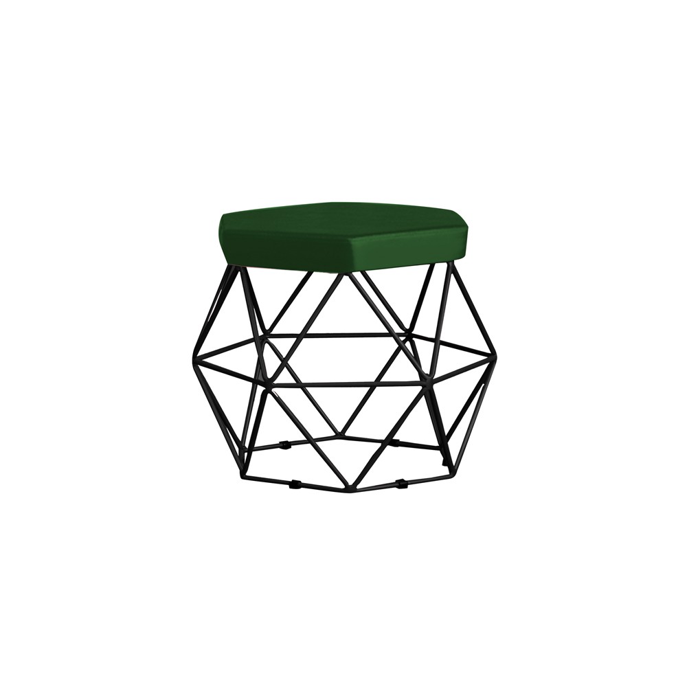 Puff Decorativo Base Preta Elsa Suede Verde G41 - Gran Belo