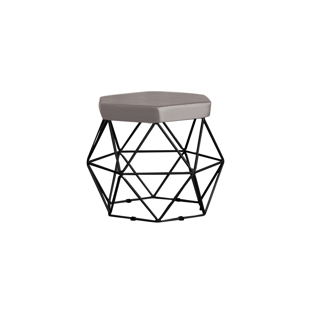 Puff Decorativo Base Preta Elsa Veludo Cinza G41 - Gran Belo