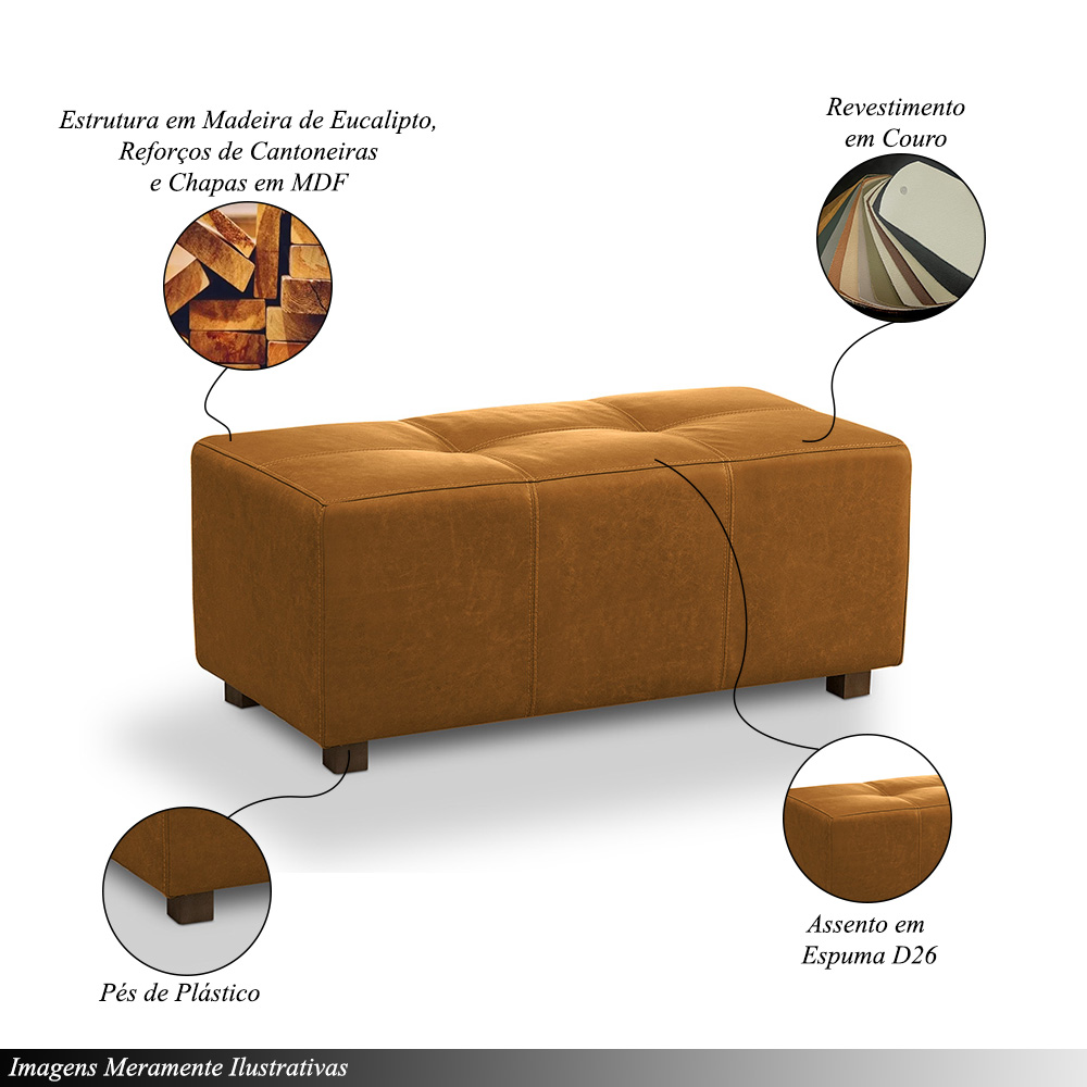 Puff Decorativo Merlin Sala de Estar Couro Caramelo Manchado G88 - Gran Belo