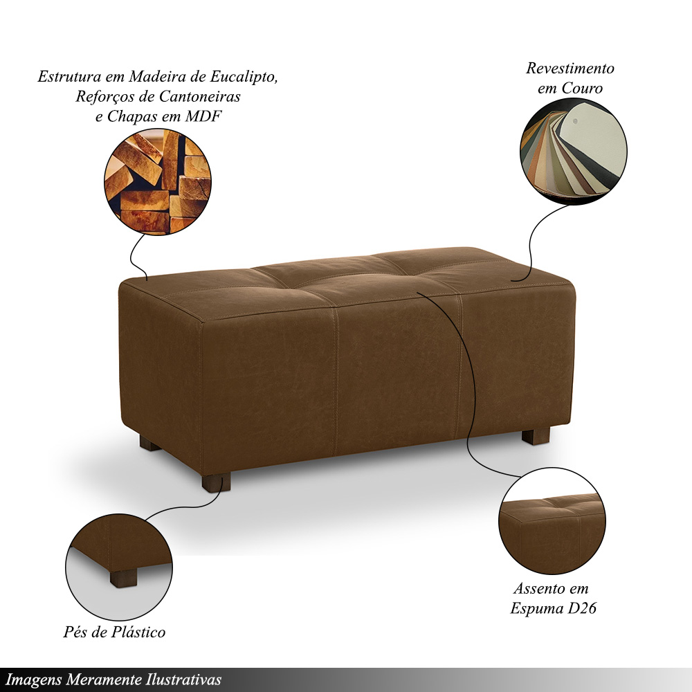 Puff Decorativo Merlin Sala de Estar Couro Marrom Claro Manchado G88 - Gran Belo