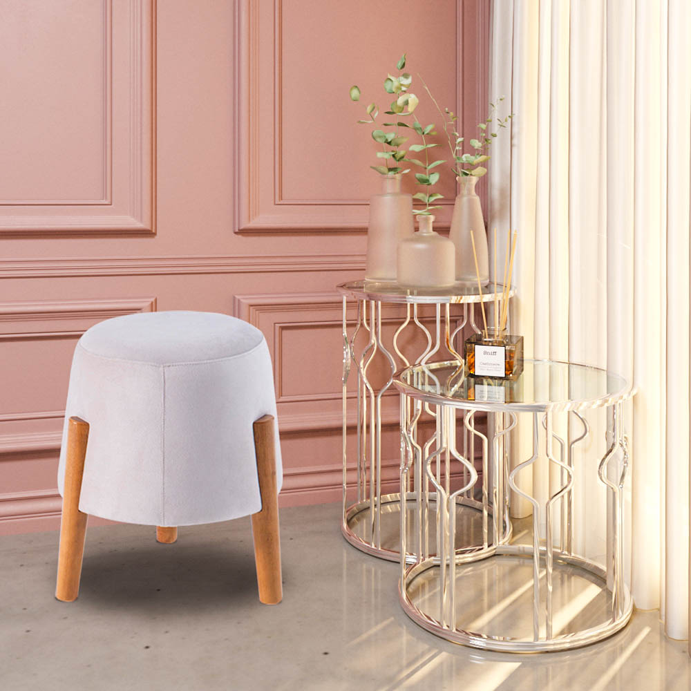 Puff Decorativo Redondo Neil Bege - Gran Belo