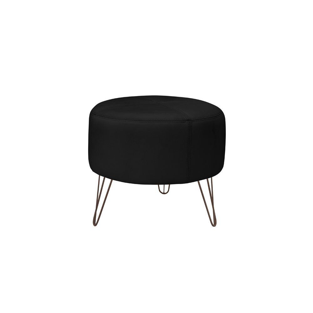 Puff Decorativo Redondo Pés Metal Couro Preto G58 - Gran Belo
