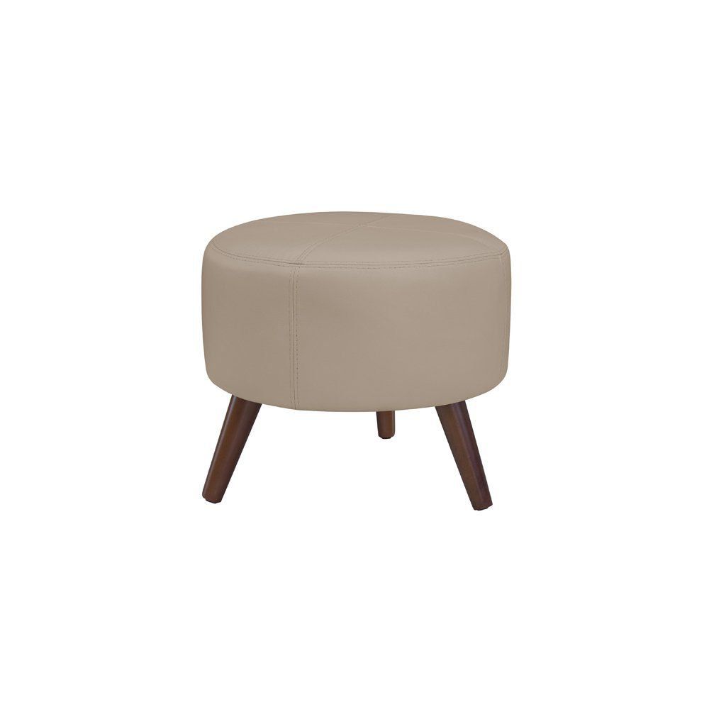 Puff Decorativo Redondo Pés Palito Couro Bege G58 - Gran Belo