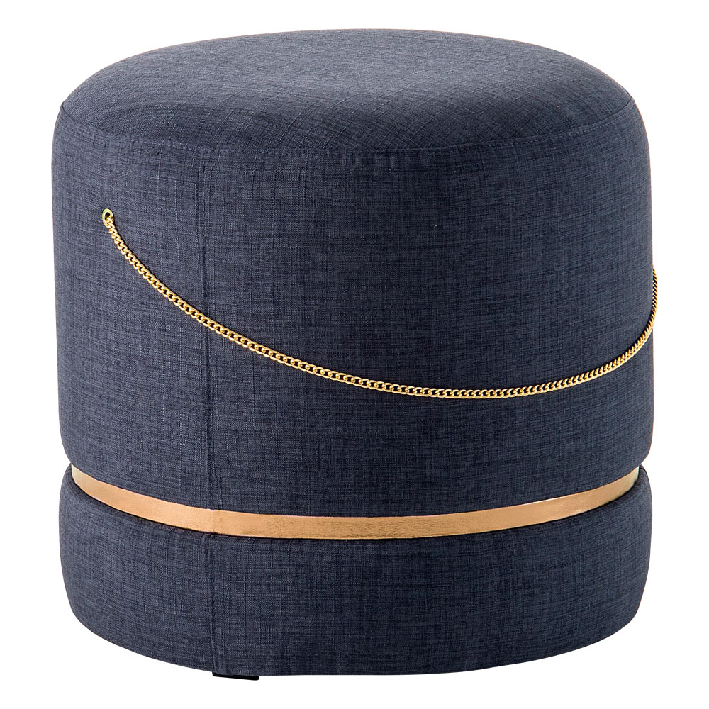 Puff Decorativo Redondo Ryu Azul/Dourado G66 - Gran Belo