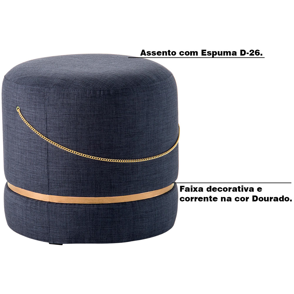 Puff Decorativo Redondo Ryu Azul/Dourado G66 - Gran Belo