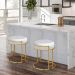 Puff Decorativo Redondo Sakura Base Metal Dourado Corano Branco G41 - Gran Belo