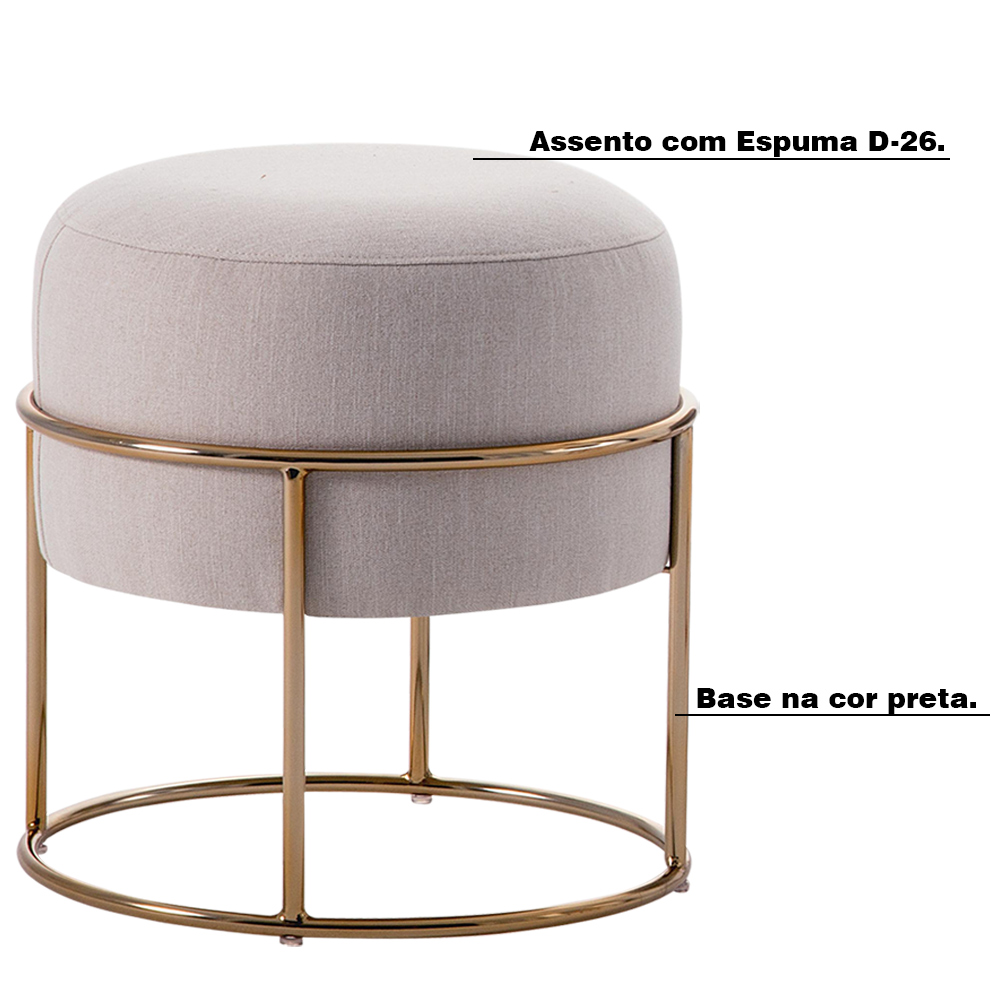 Puff Decorativo Redondo Squillo Pés em Aço Bege/Dourado G66 - Gran Belo