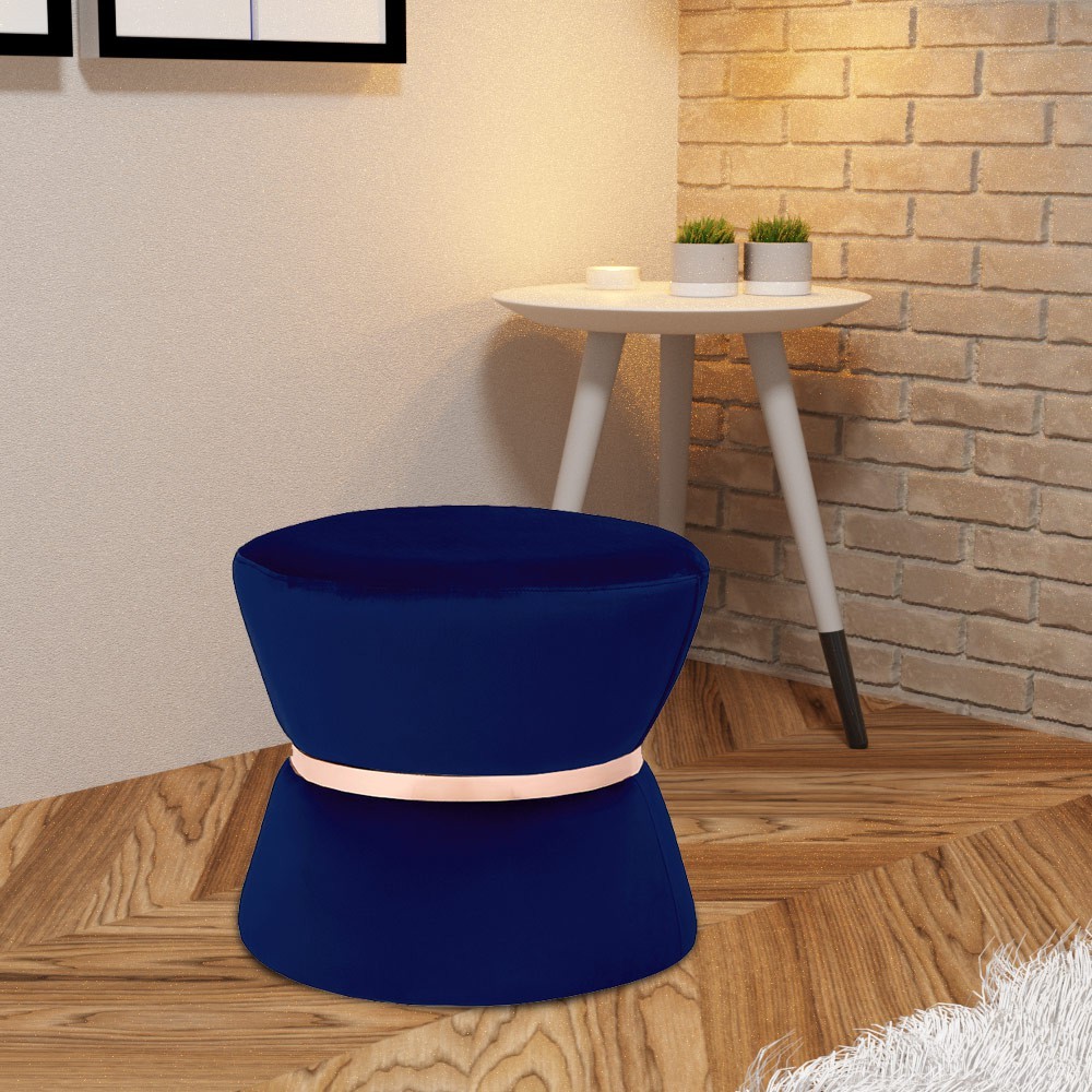 Puff Decorativo Sala de Estar 45cm Dhaka Veludo Azul Bic G15 - Gran Belo