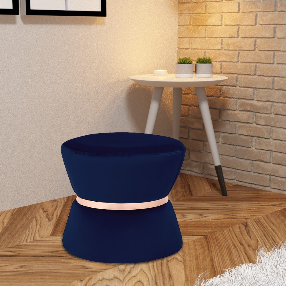 Puff Decorativo Sala de Estar 45cm Dhaka Veludo Azul Marinho G15 - Gran Belo