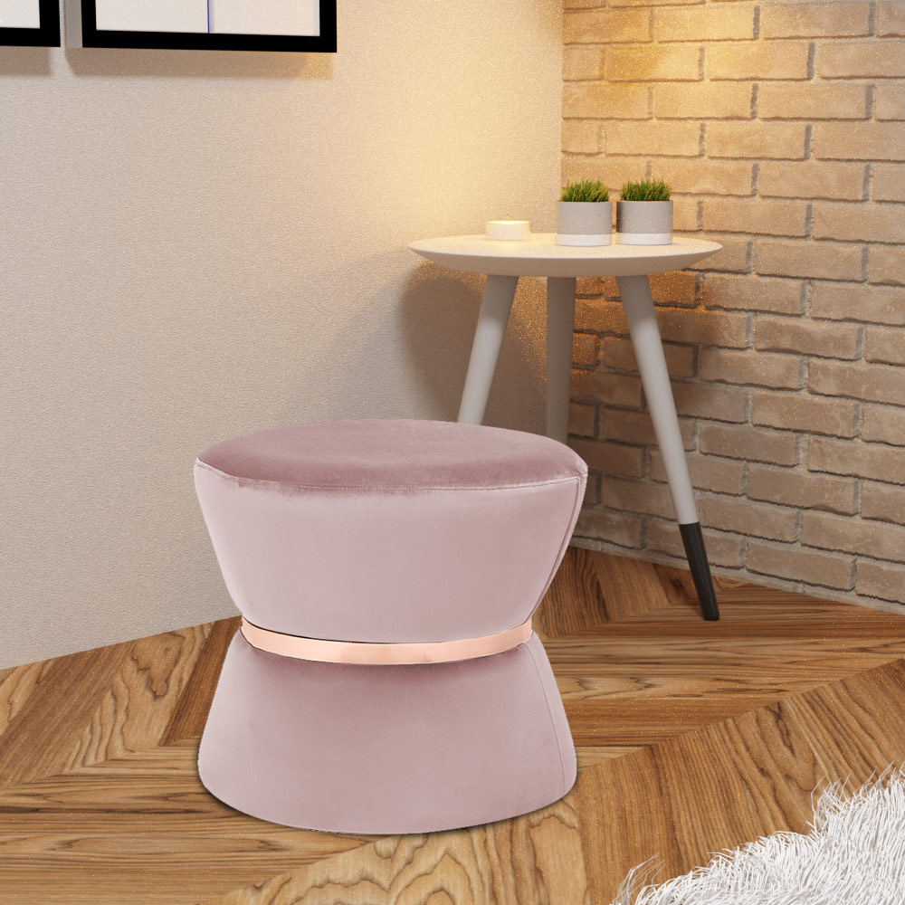 Puff Decorativo Sala de Estar 45cm Dhaka Veludo Rosê G15 - Gran Belo