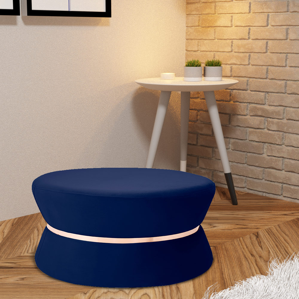 Puff Decorativo Sala de Estar 95cm Dhaka Veludo Azul Bic G15 - Gran Belo