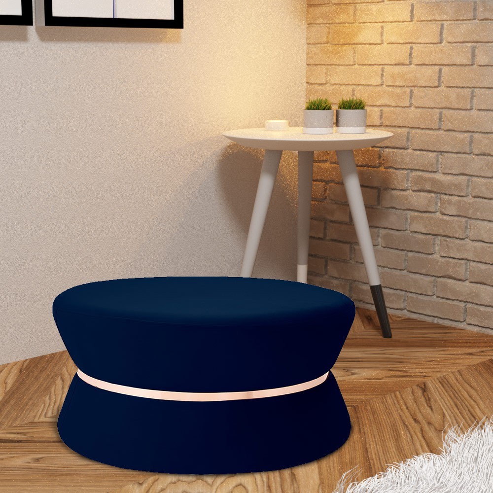 Puff Decorativo Sala de Estar 95cm Dhaka Veludo Azul Marinho G15 - Gran Belo