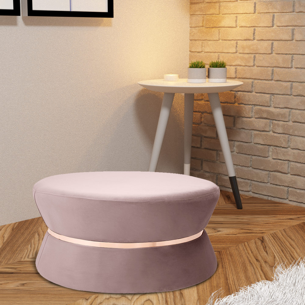 Puff Decorativo Sala de Estar 95cm Dhaka Veludo Rosê G15 - Gran Belo