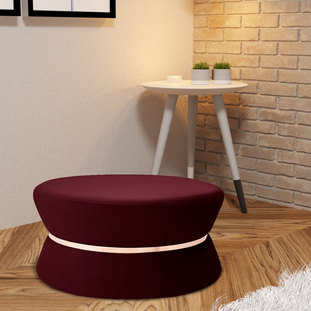Puff Decorativo Sala de Estar 95cm Dhaka Veludo Vinho - Gran Belo 