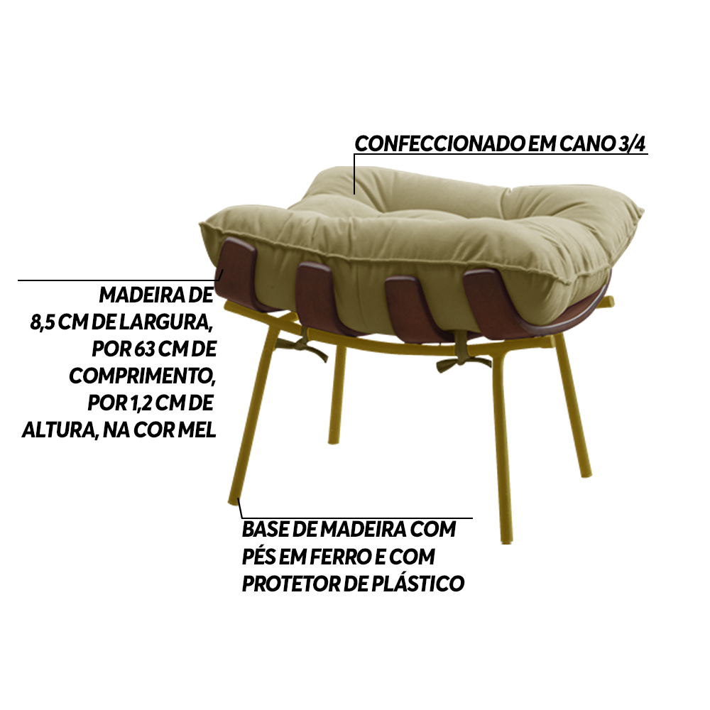 Puff Decorativo Sala de Estar Abel Base de Madeira Dourada Veludo Bege G41 - Gran Belo