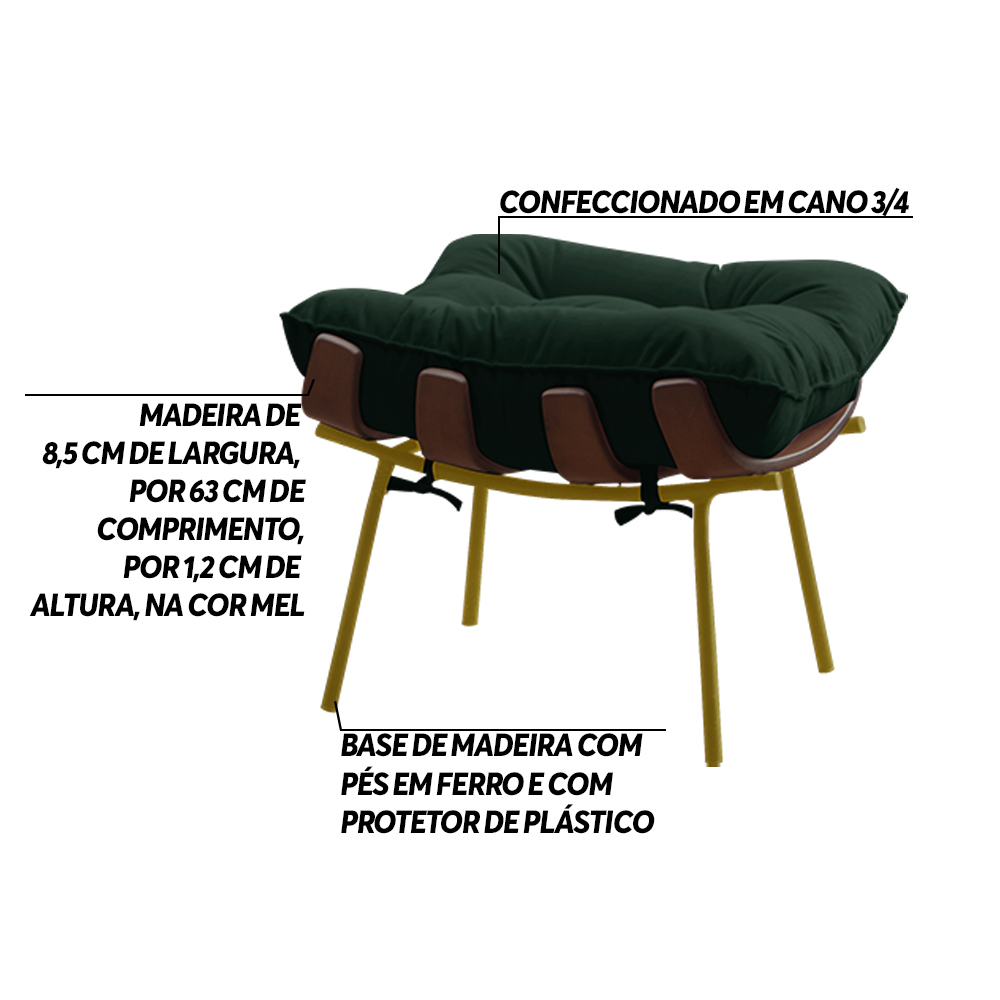 Puff Decorativo Sala de Estar Abel Base de Madeira Dourado Suede Verde G41 - Gran Belo