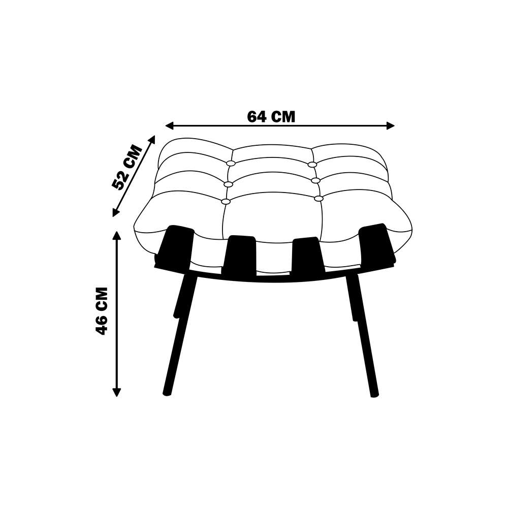 Puff Decorativo Sala de Estar Abel Base de Madeira Preto Suede Marrom G41 - Gran Belo