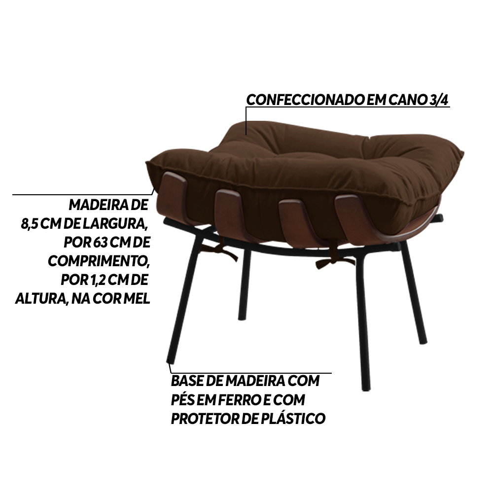 Puff Decorativo Sala de Estar Abel Base de Madeira Preto Suede Marrom G41 - Gran Belo