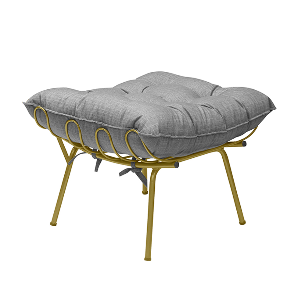Puff Decorativo Sala de Estar Abel Pés Dourado Linho Cinza Claro G41 - Gran Belo