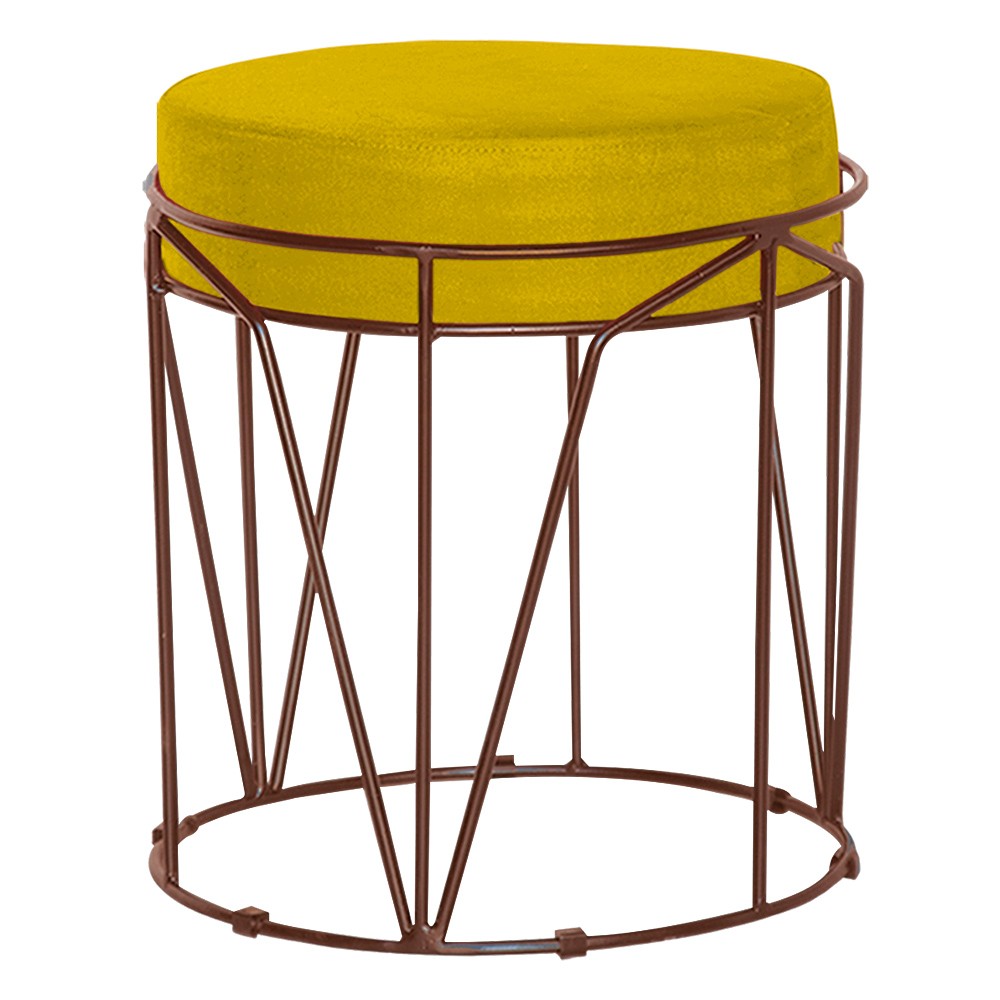 Puff Decorativo Sala de Estar Base Bronze Chloe Suede Amarelo G41 - Gran Belo