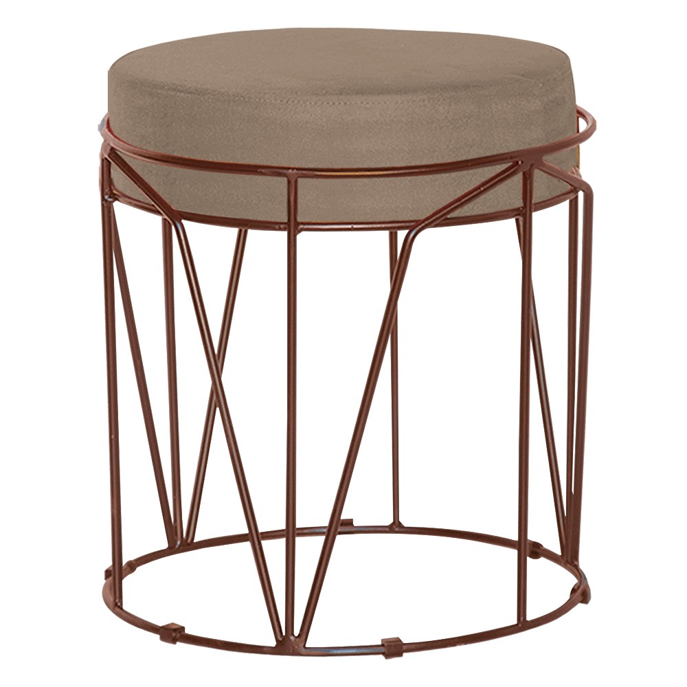 Puff Decorativo Sala de Estar Base Bronze Chloe Suede Cappuccino - Gran Belo