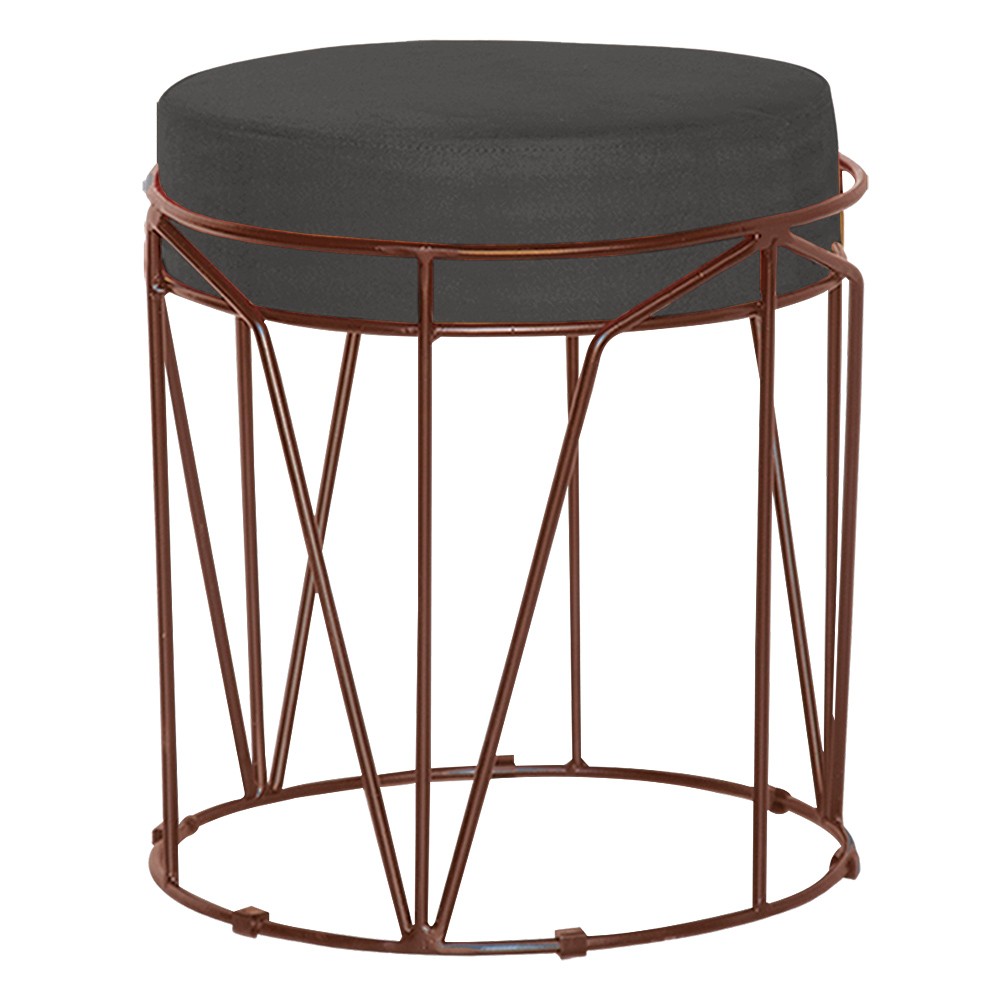 Puff Decorativo Sala de Estar Base Bronze Chloe Suede Cinza G41 - Gran Belo