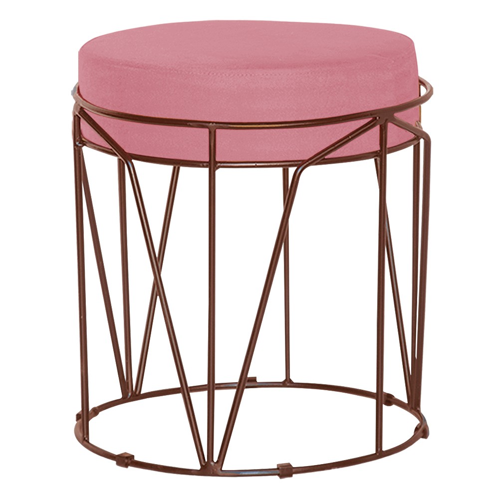 Puff Decorativo Sala de Estar Base Bronze Chloe Suede Rosa G41 - Gran Belo